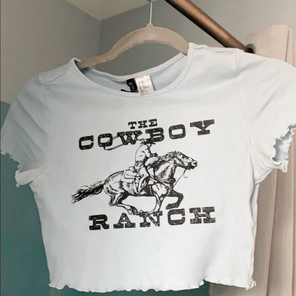 Baby blue blue graphic baby tee size extra small - H&M